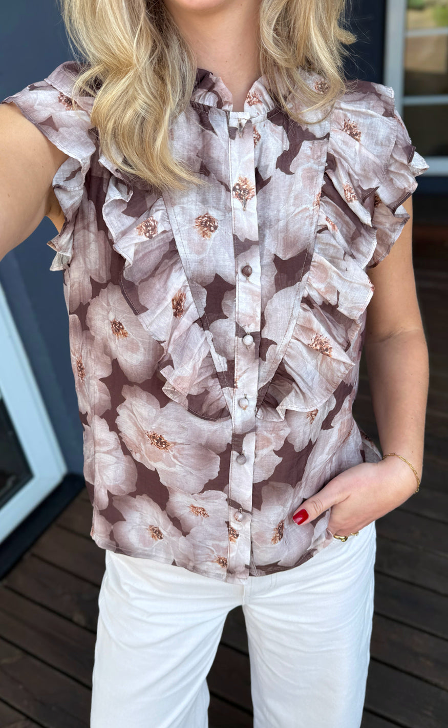 Say INA Copenhagen Top - Zita - Brown Flowers