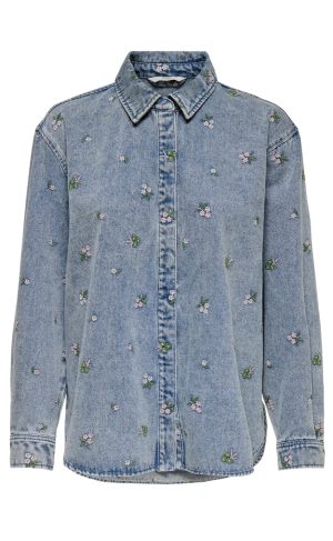 ONLY Skjorte - Vera - Light Blue Denim Flower