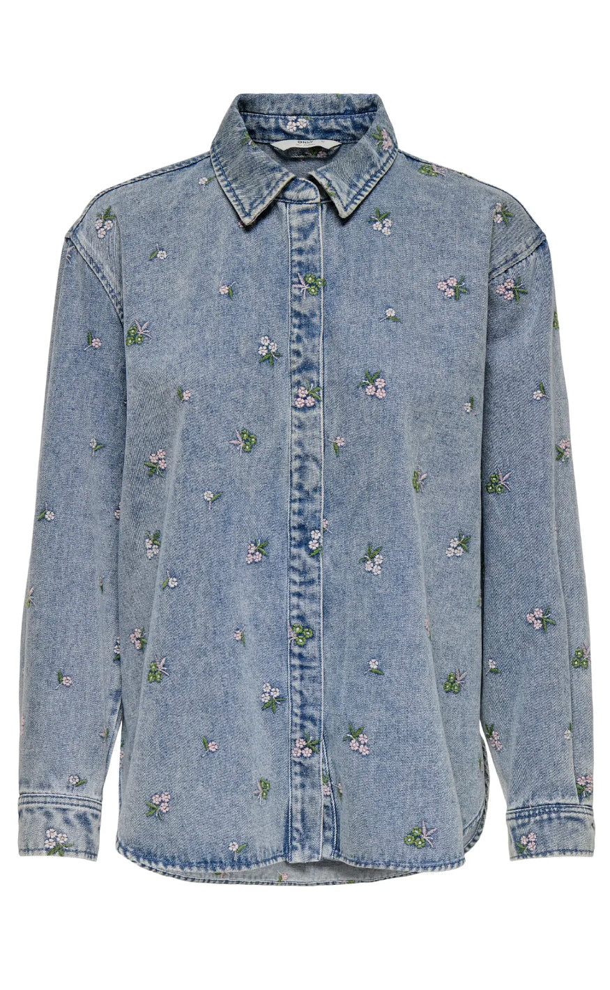 ONLY Skjorte - Vera - Light Blue Denim Flower
