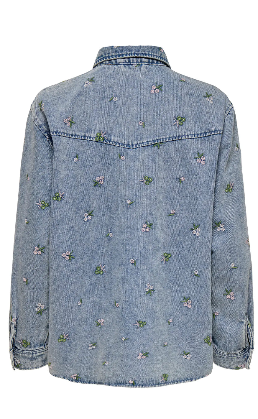 ONLY Skjorte - Vera - Light Blue Denim Flower