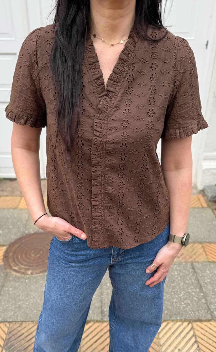 Say INA Copenhagen Top - Catja - Mocca Broderie Anglaise