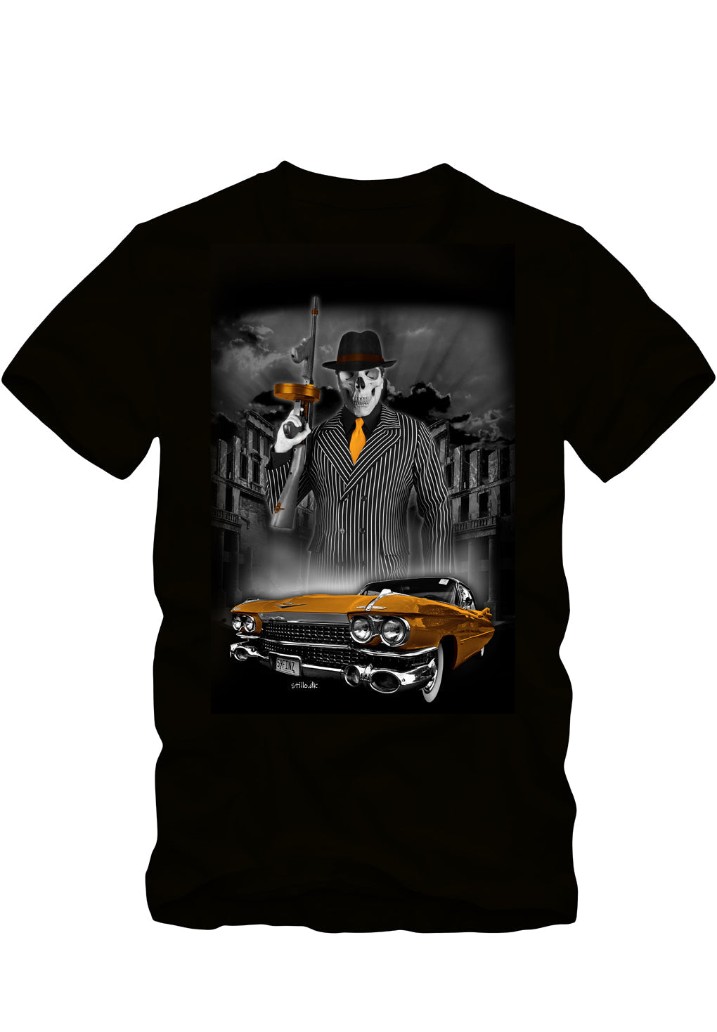 Stillo Skull gangster Mafia with Car T-shirt