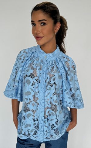 Continue Bluse - Sia Big Lace - Sky Blue