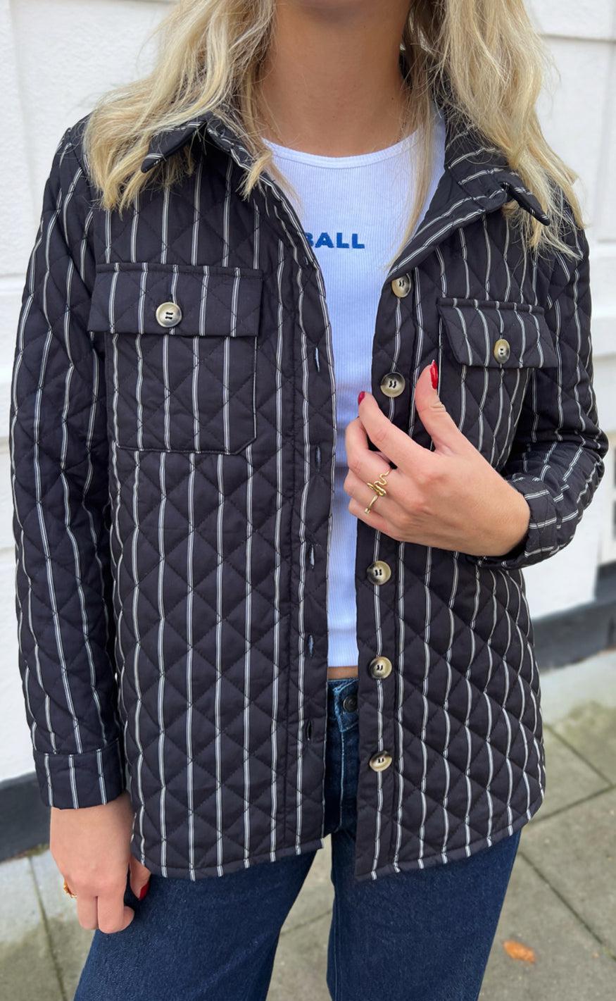 Say INA Copenhagen Quiltet Jakke - Kiani - Black W. White Stripes
