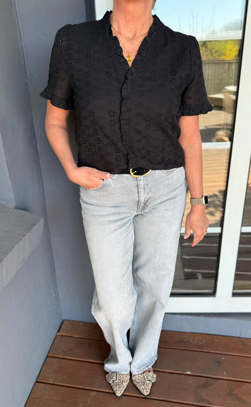 Say INA Copenhagen Top - Catja - Black Broderie Anglaise