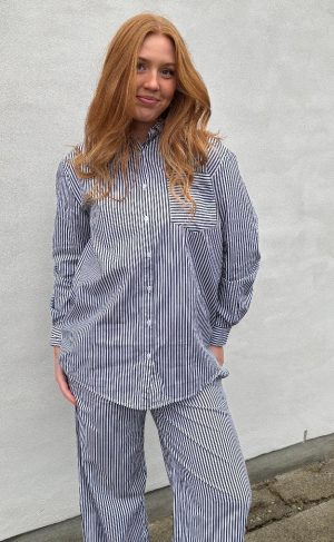 H2O Skjorte - Rønne Essential LS - Black/White Stripe