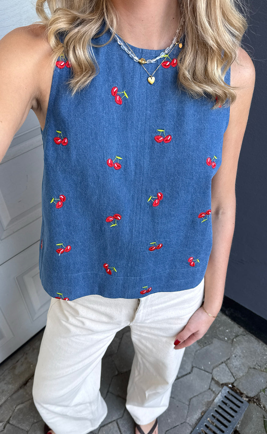 Say INA Copenhagen Top - Naja - Denim Blue w. Cherries