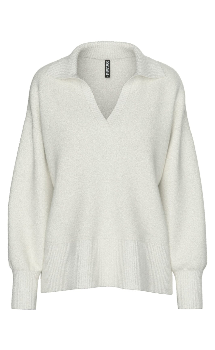 Pieces Striktrøje - Malou Polo - Cloud Dancer Melange Online