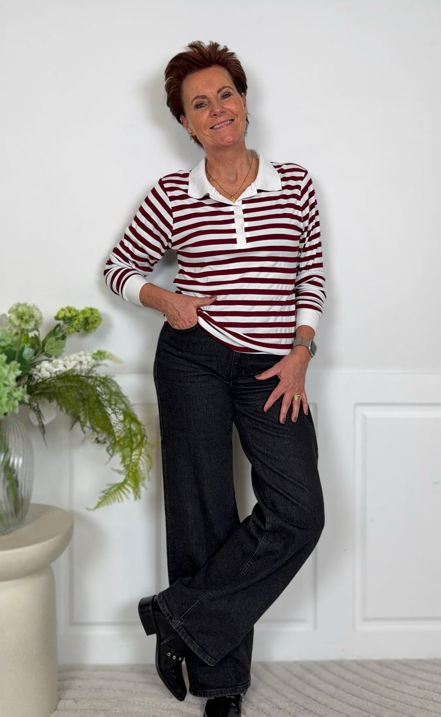 Say INA Copenhagen Polo / Bluse - Pamela - Bordeaux Striped