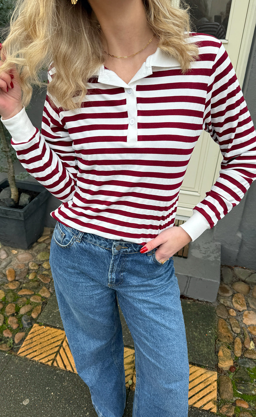 Say INA Copenhagen Polo / Bluse - Pamela - Bordeaux Striped