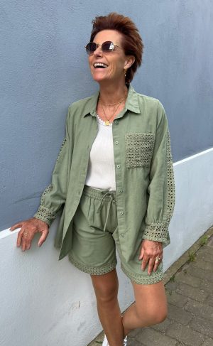 Say INA Copenhagen Skjorte - Sandy Linen - Army Green Online salg
