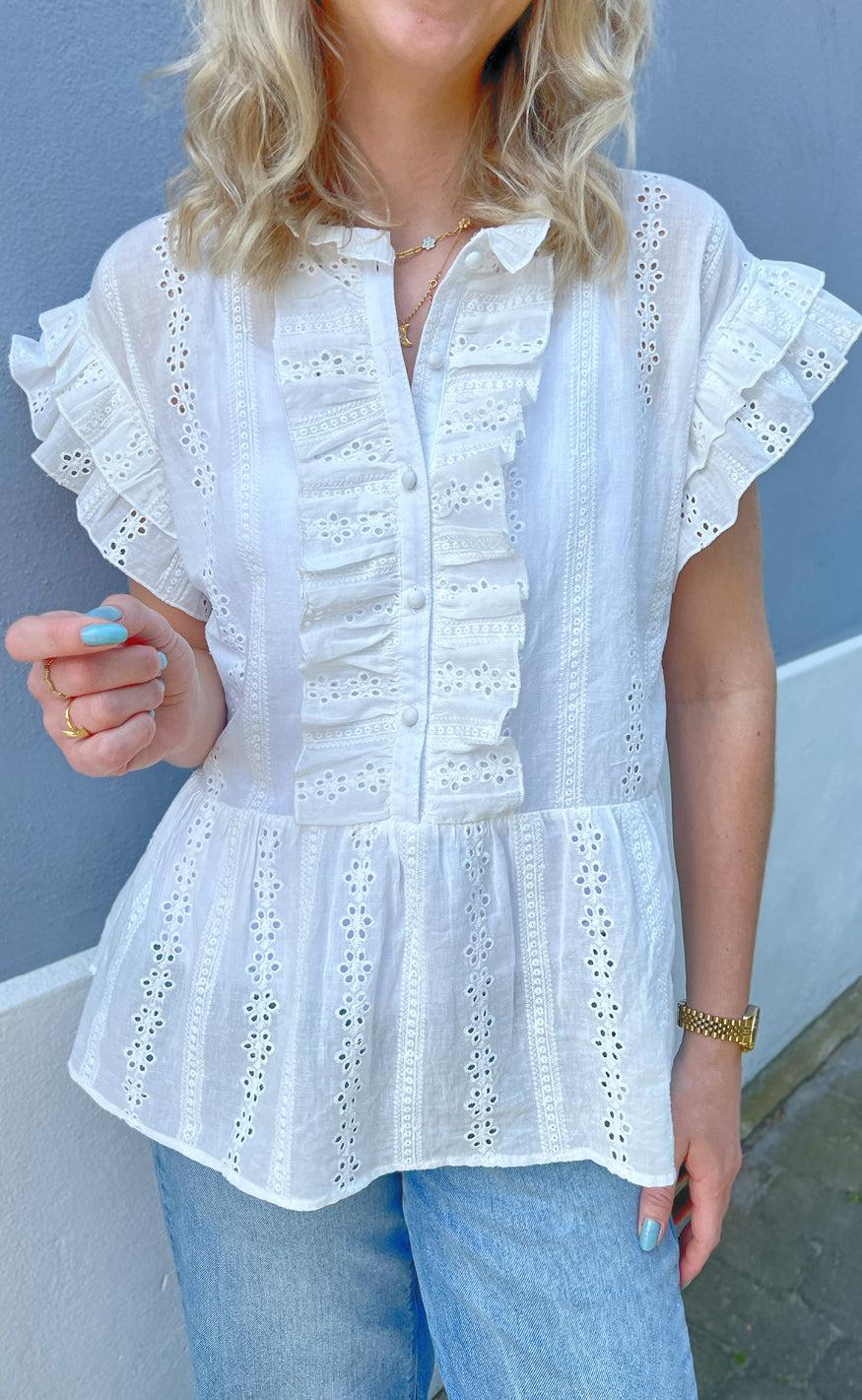 Say INA Copenhagen Top - Freya - White Broderie Anglaise