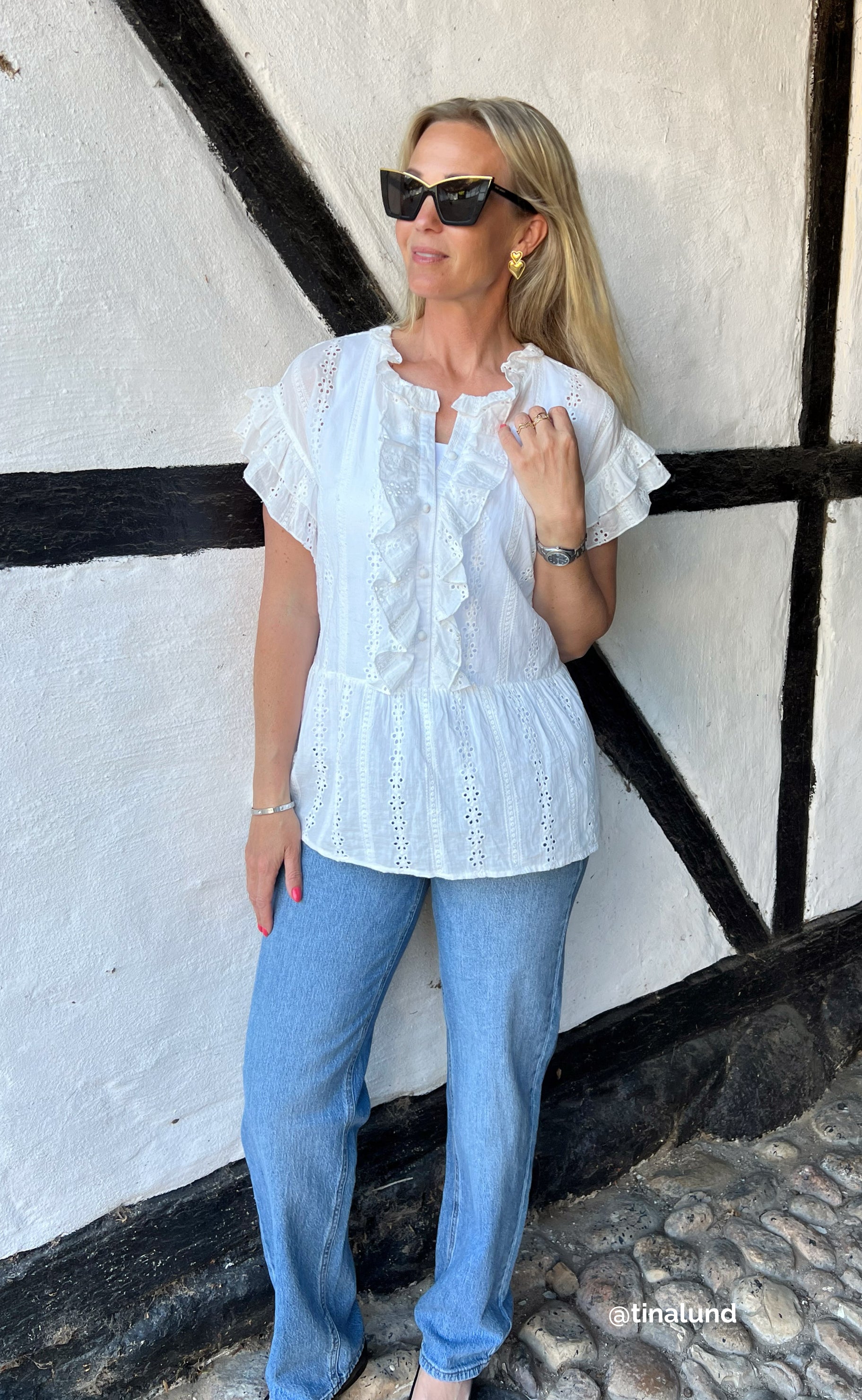 Say INA Copenhagen Top - Freya - White Broderie Anglaise
