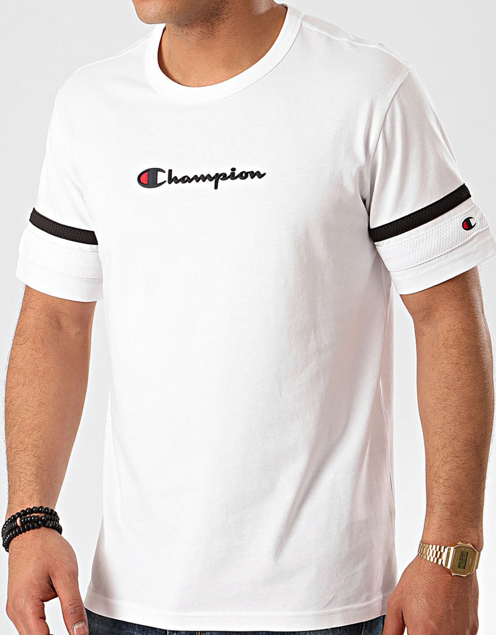 Champion Stripe Detail Script Logo T-shirt