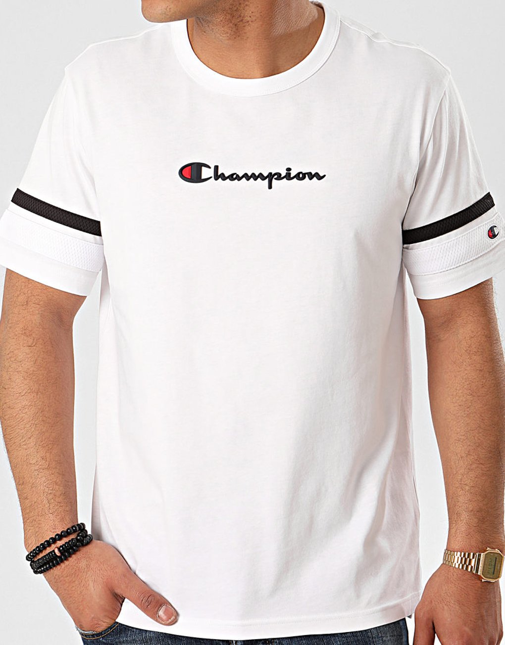 Champion Stripe Detail Script Logo T-shirt