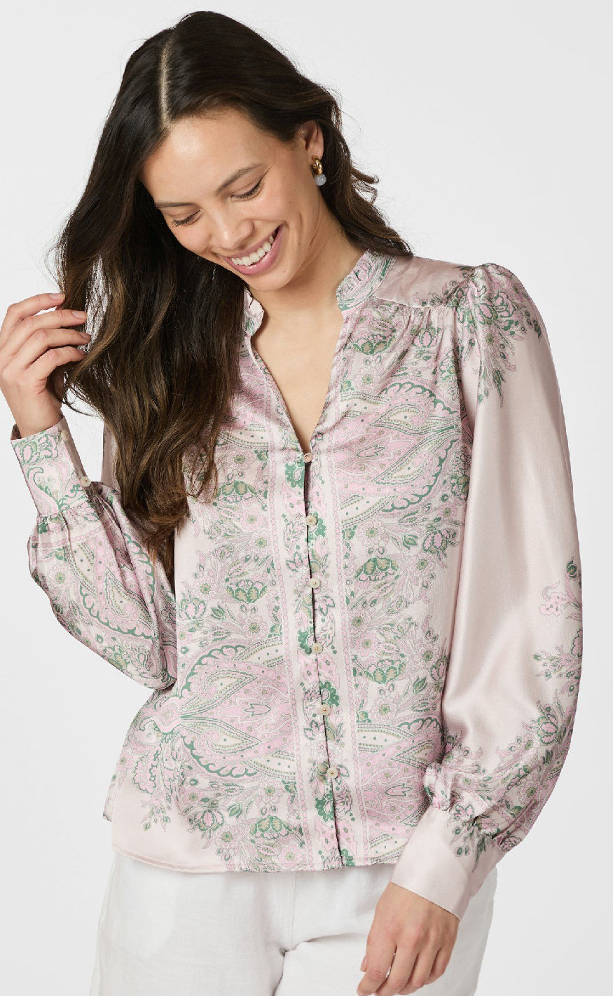 Neo Noir Bluse - Massima Paisley Border - Rose