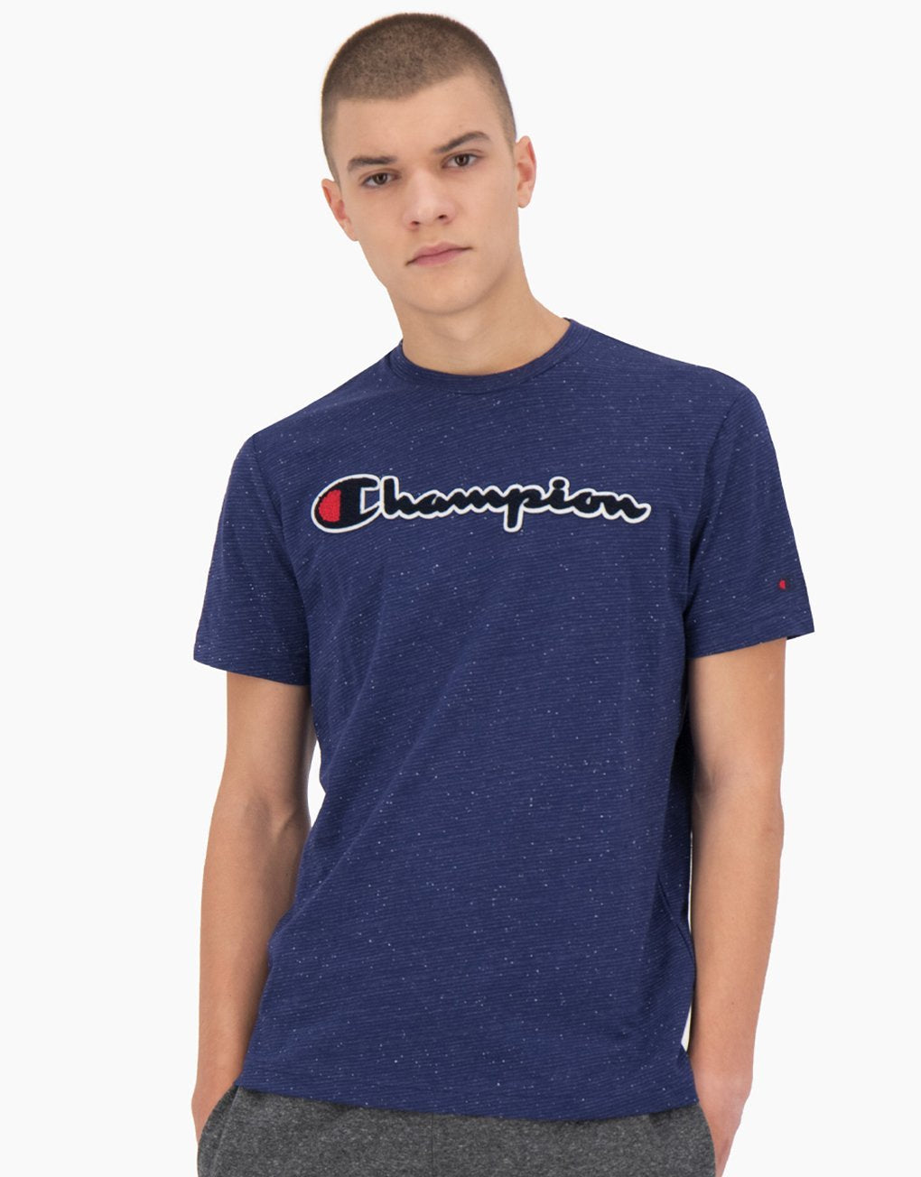 Champion Striped Cotton Mélange Script Logo T-Shirt Mode