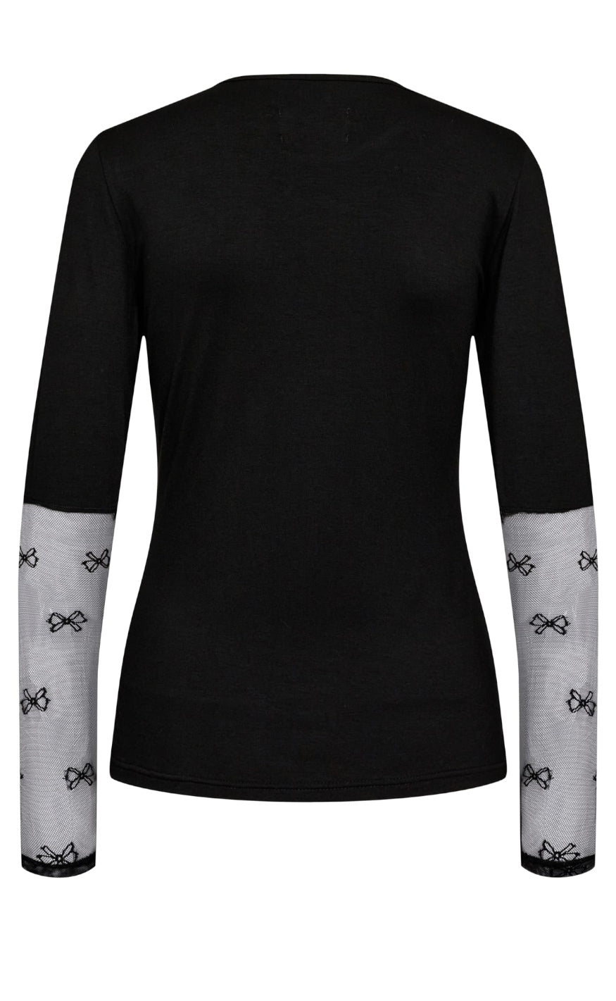 Liberte Bluse - Isa Ls Lace Sleeve - Black Bow Udsalg