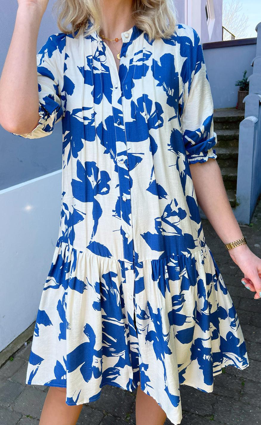 Say INA Copenhagen Kjole - Anja - White / Blue Flower