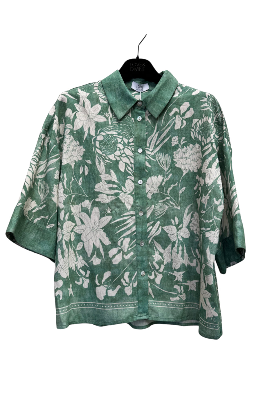 Love & Divine Skjorte - Love1338 - Green Flower