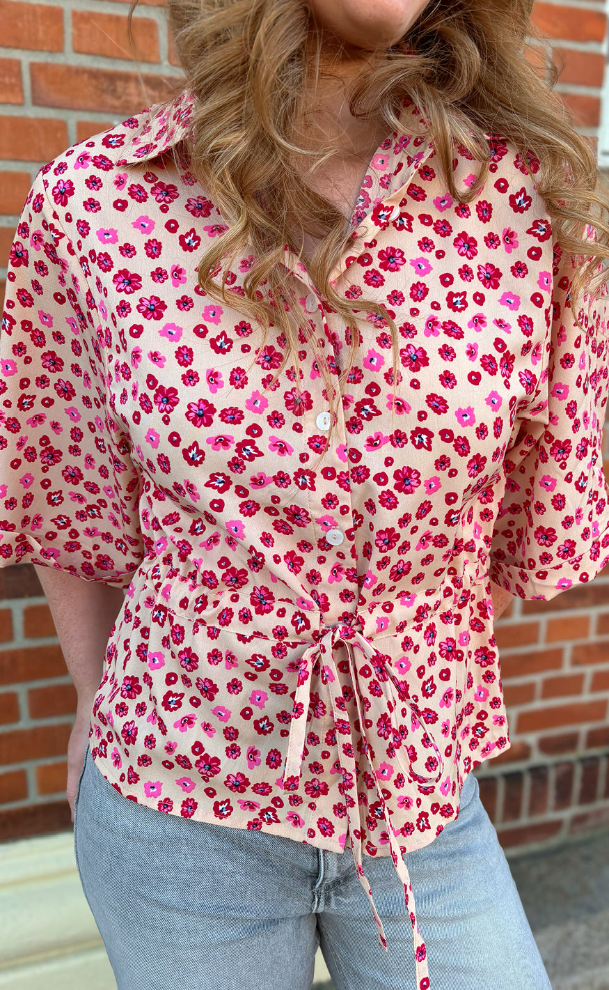 Say INA Copenhagen Skjorte - Liana - Pink / Red Flowers