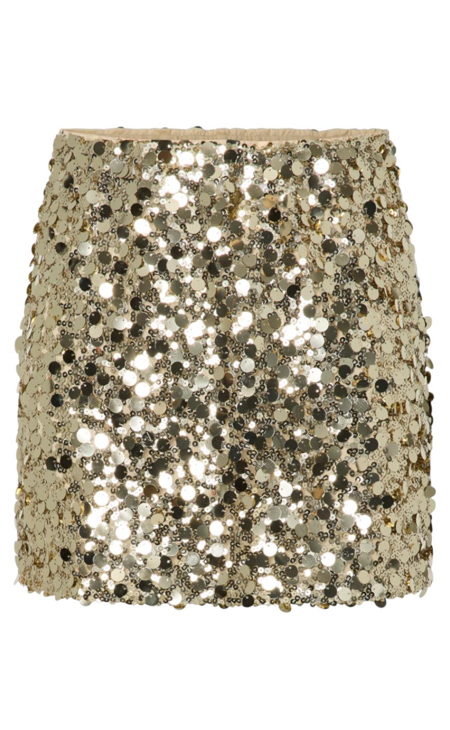 Pieces Nederdel - Disco - Gold Colour Sequins Mode