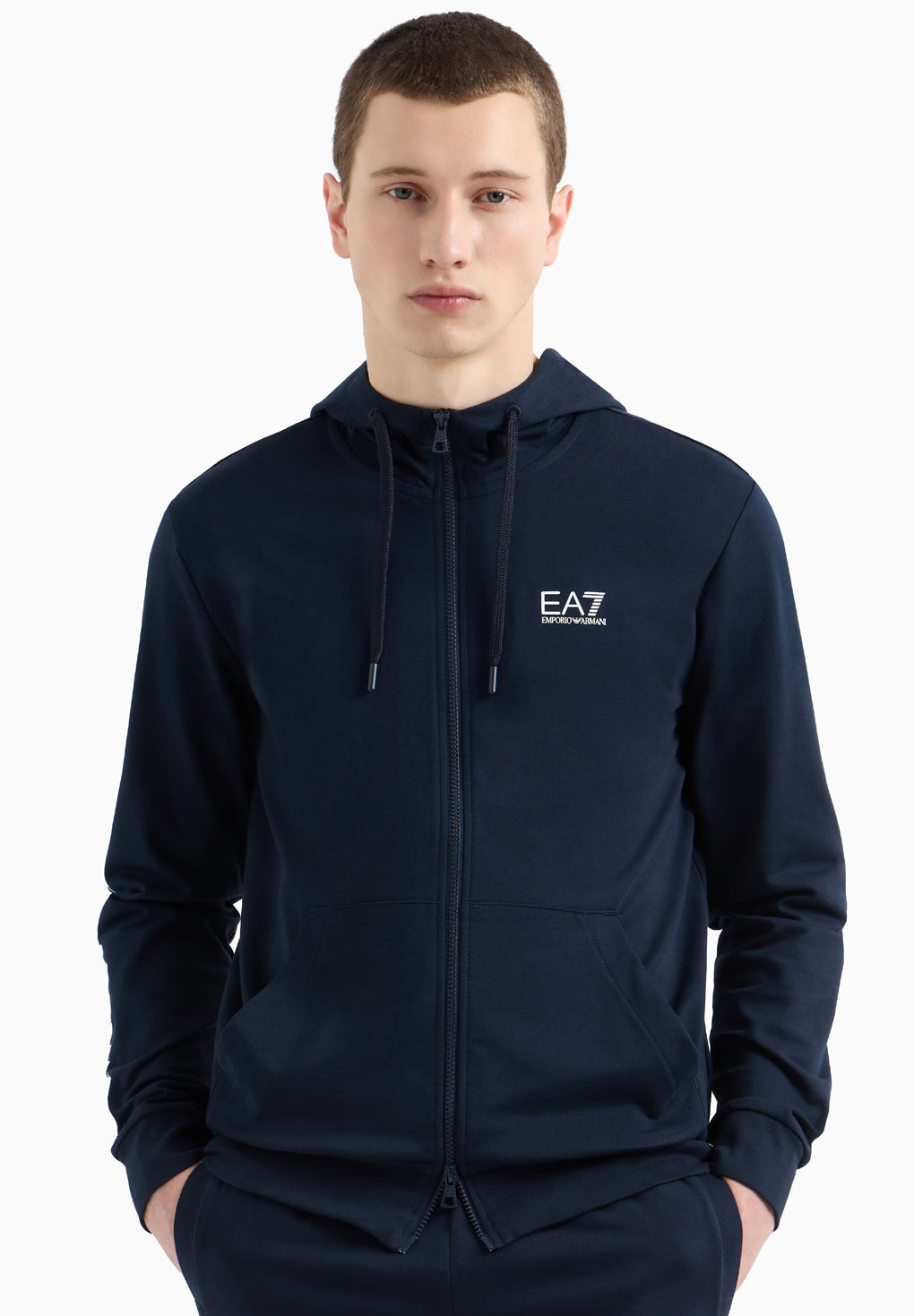 EA7 Emporio Armani Logo Series Zip Hooded Cotton Hoodie