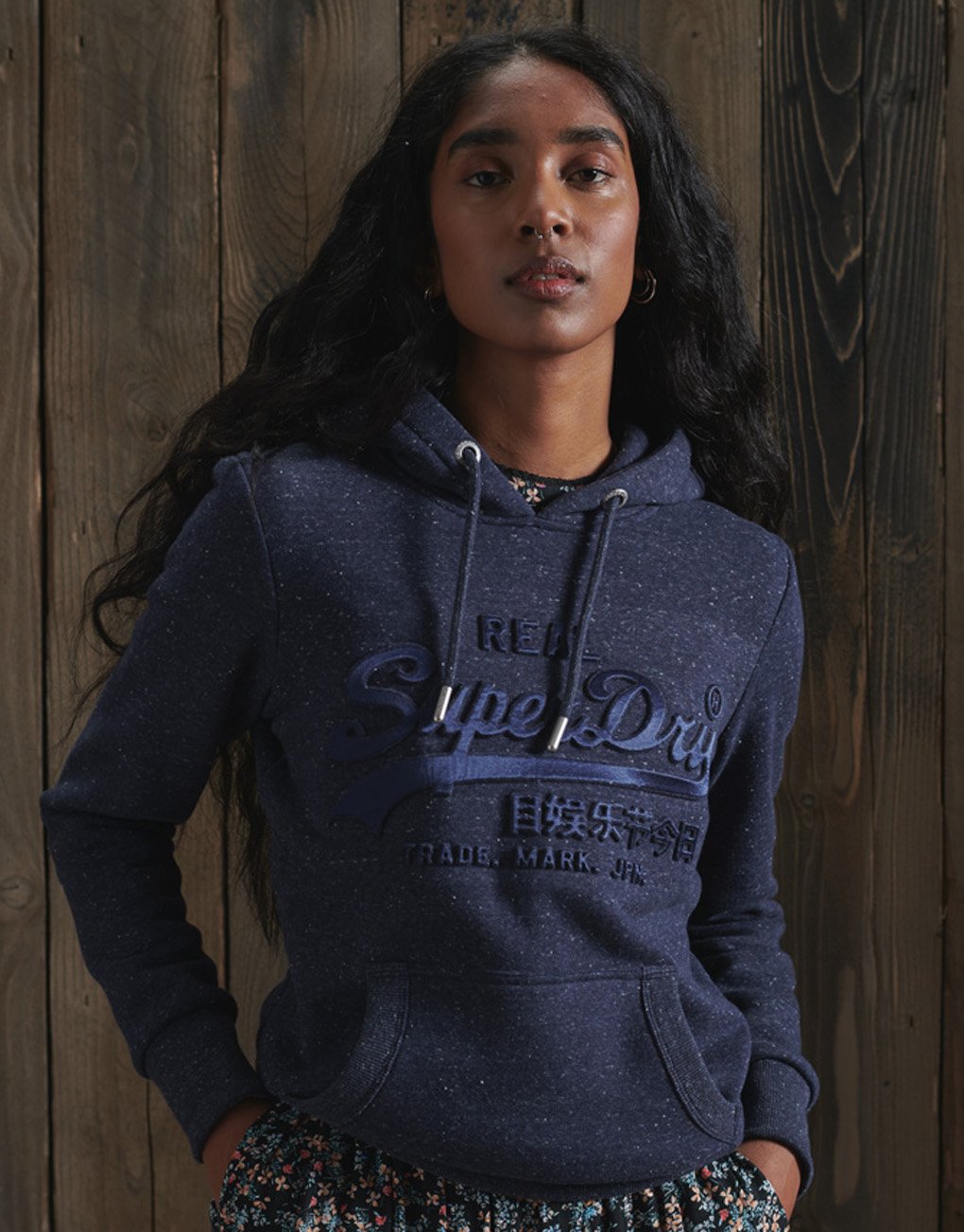 Superdry Lady Vintage Logo Tonal Embossed Satin Hoodie