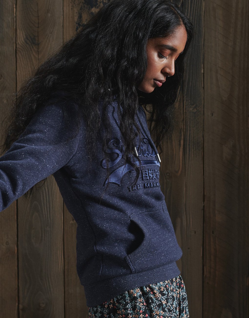 Superdry Lady Vintage Logo Tonal Embossed Satin Hoodie
