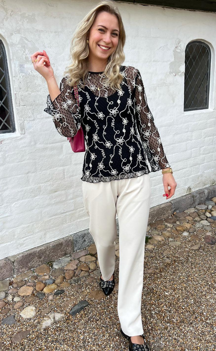 Say INA Copenhagen Bluse - Lace - Black W. White Lurex