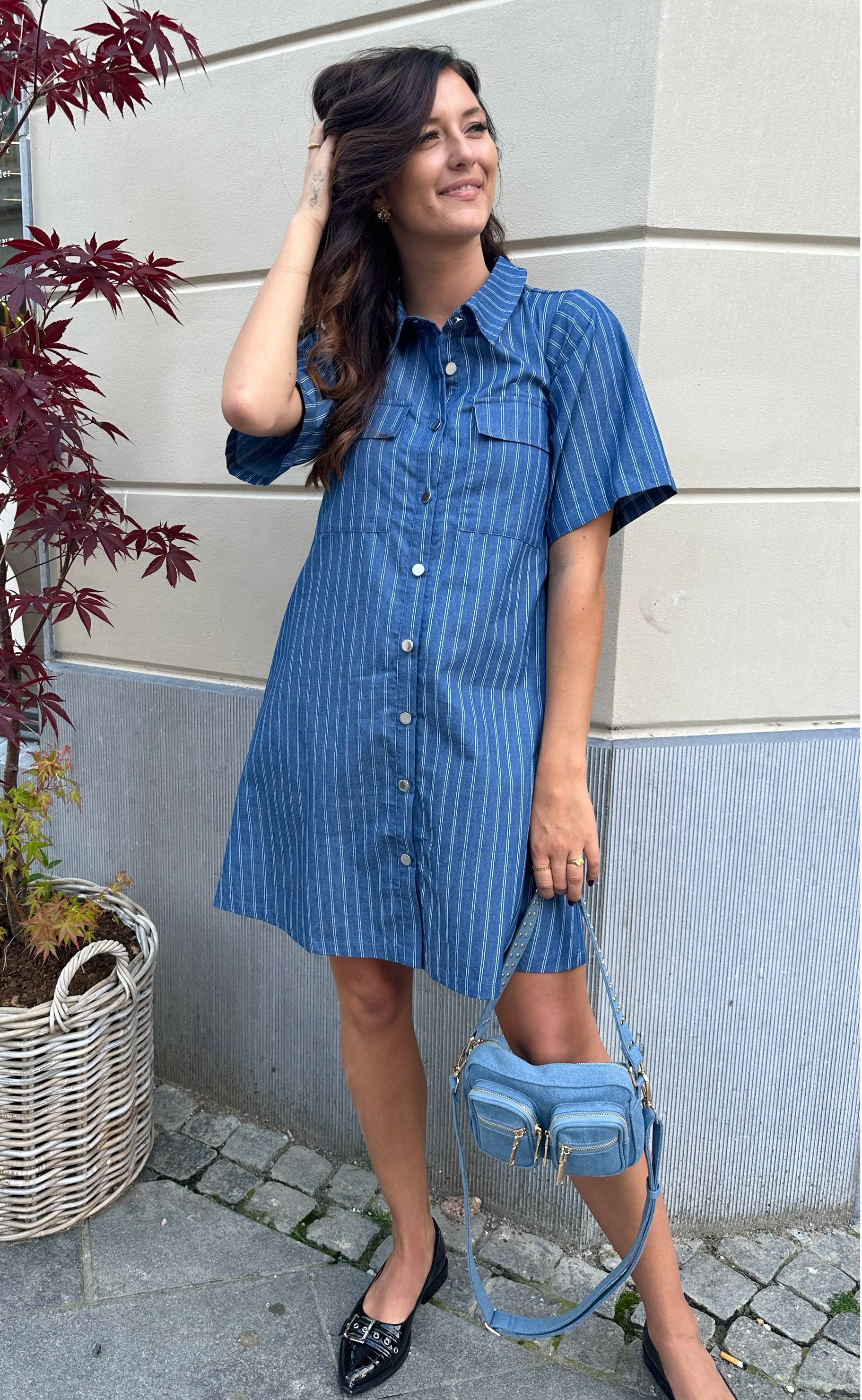 Say INA Copenhagen Kjole - Sif - Denim Blue Pinstripe