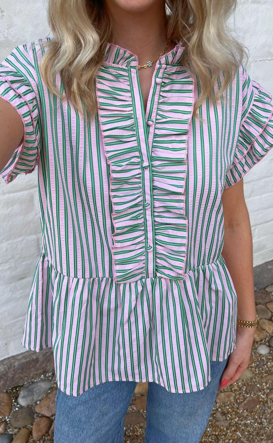 Say INA Copenhagen Top - Freya - Pink/Green Striped Online
