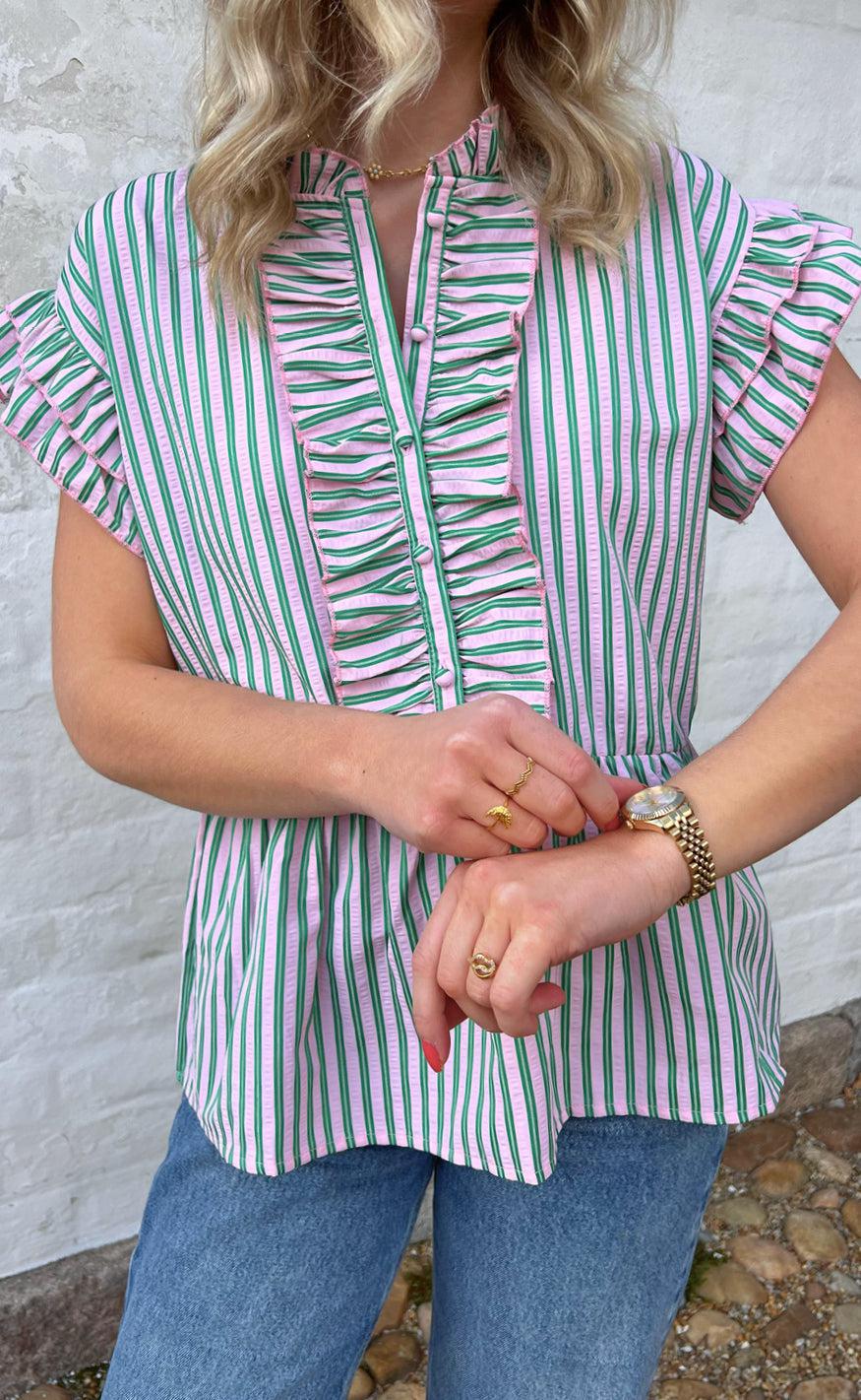Say INA Copenhagen Top - Freya - Pink/Green Striped Online