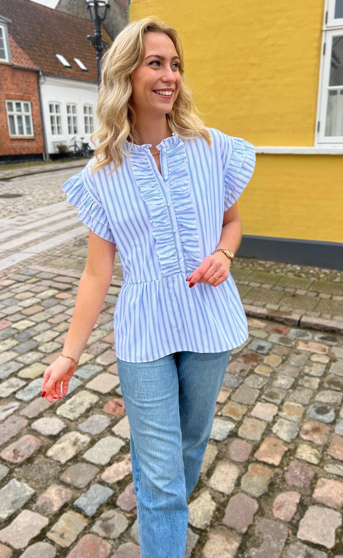 Say INA Copenhagen Top - Freya - White/Blue Striped