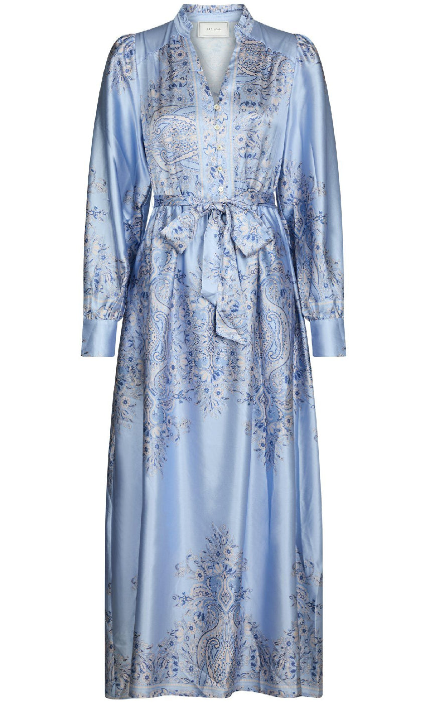 Neo Noir Kjole - Nova Paisley Border - Light Blue