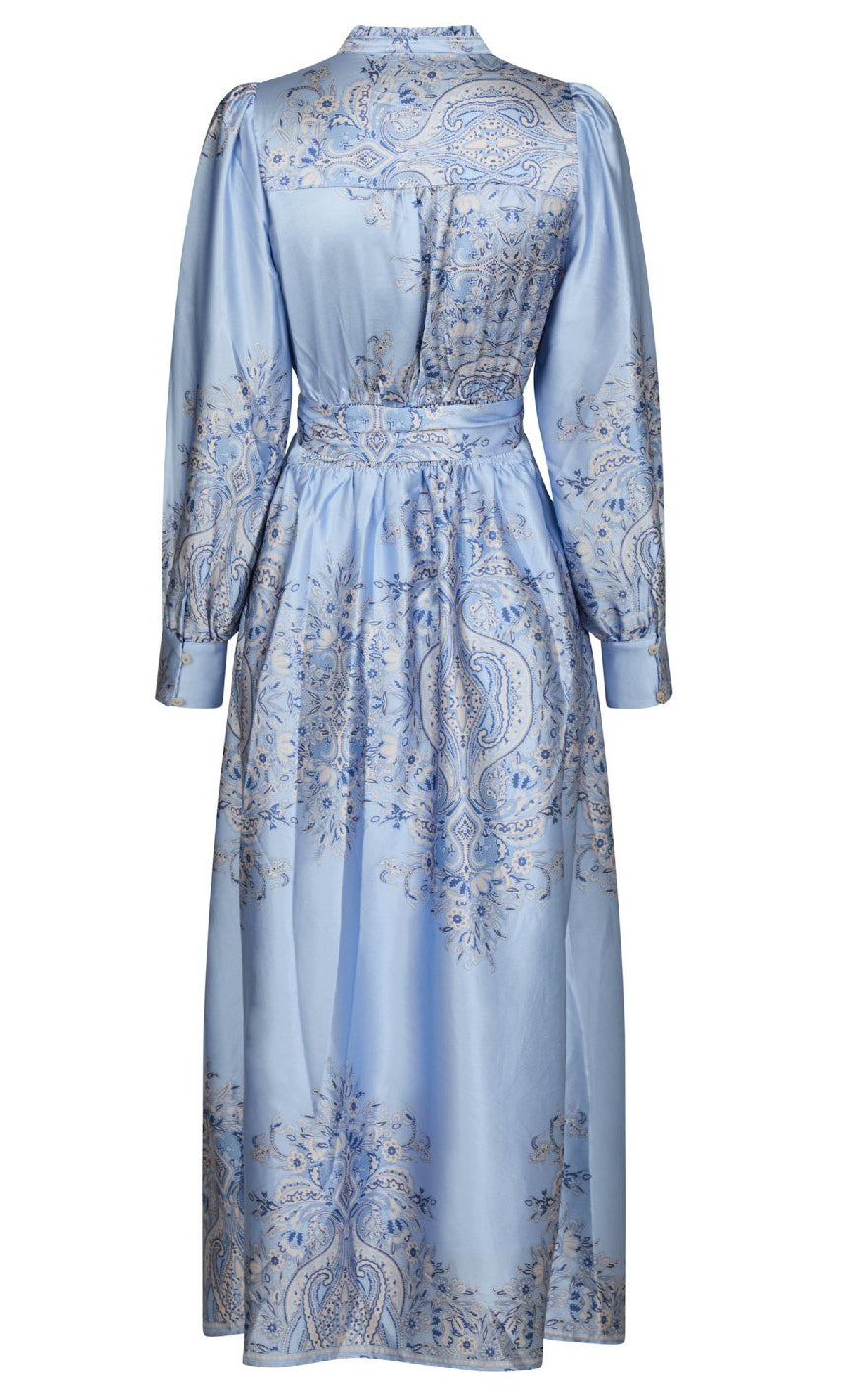 Neo Noir Kjole - Nova Paisley Border - Light Blue