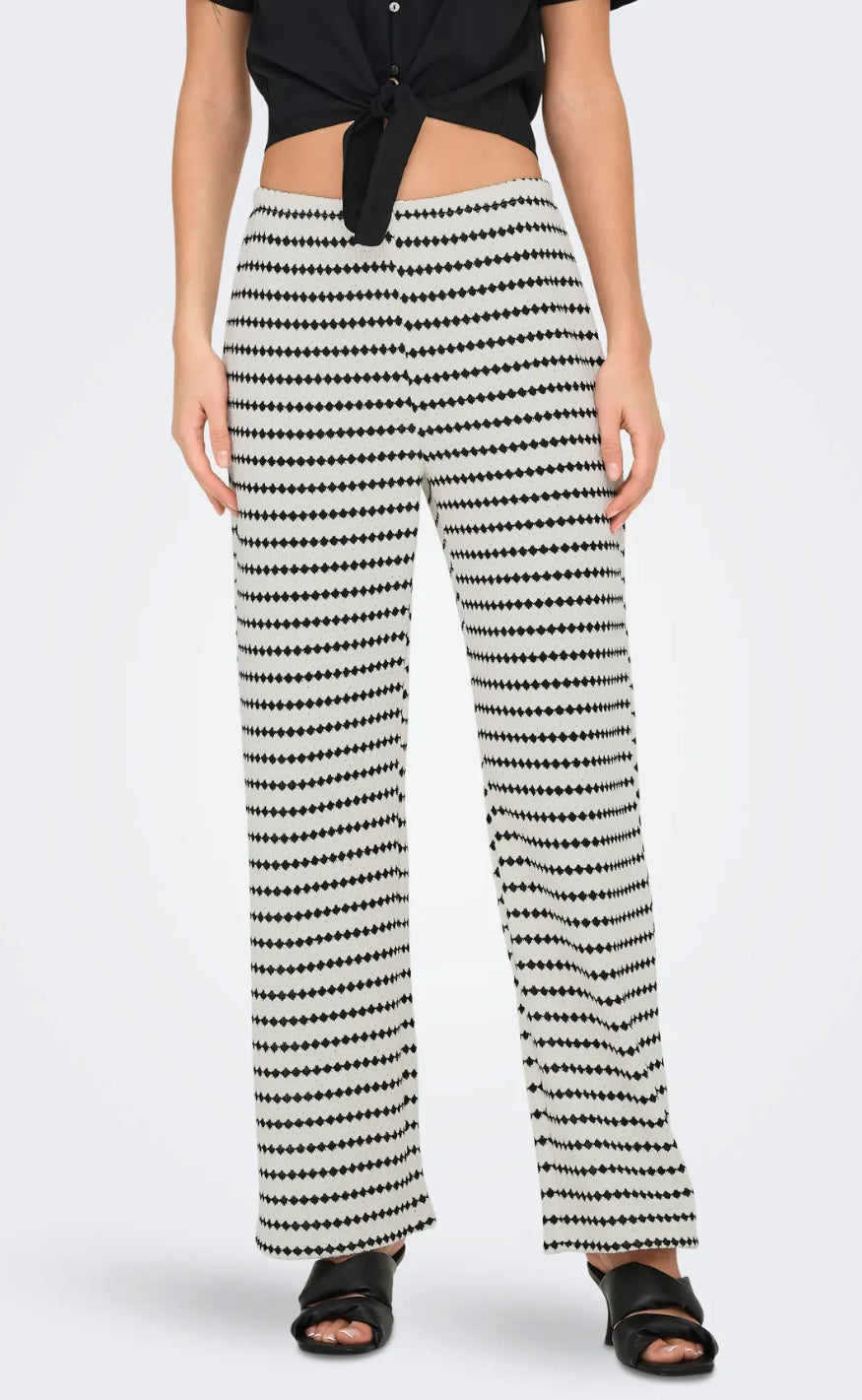 ONLY Bukser - Eva Stripe - Cloud Dancer/Black