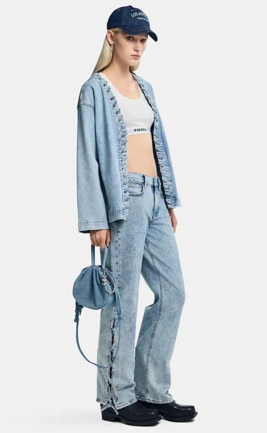 Pieces Bukser - Fenda MW Straight - Light Blue Denim Rabat