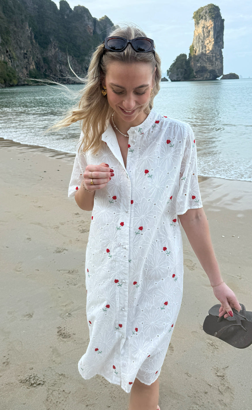 Say INA Copenhagen Kjole - Claudia - White Lace W. Embroidery Flowers Online nu