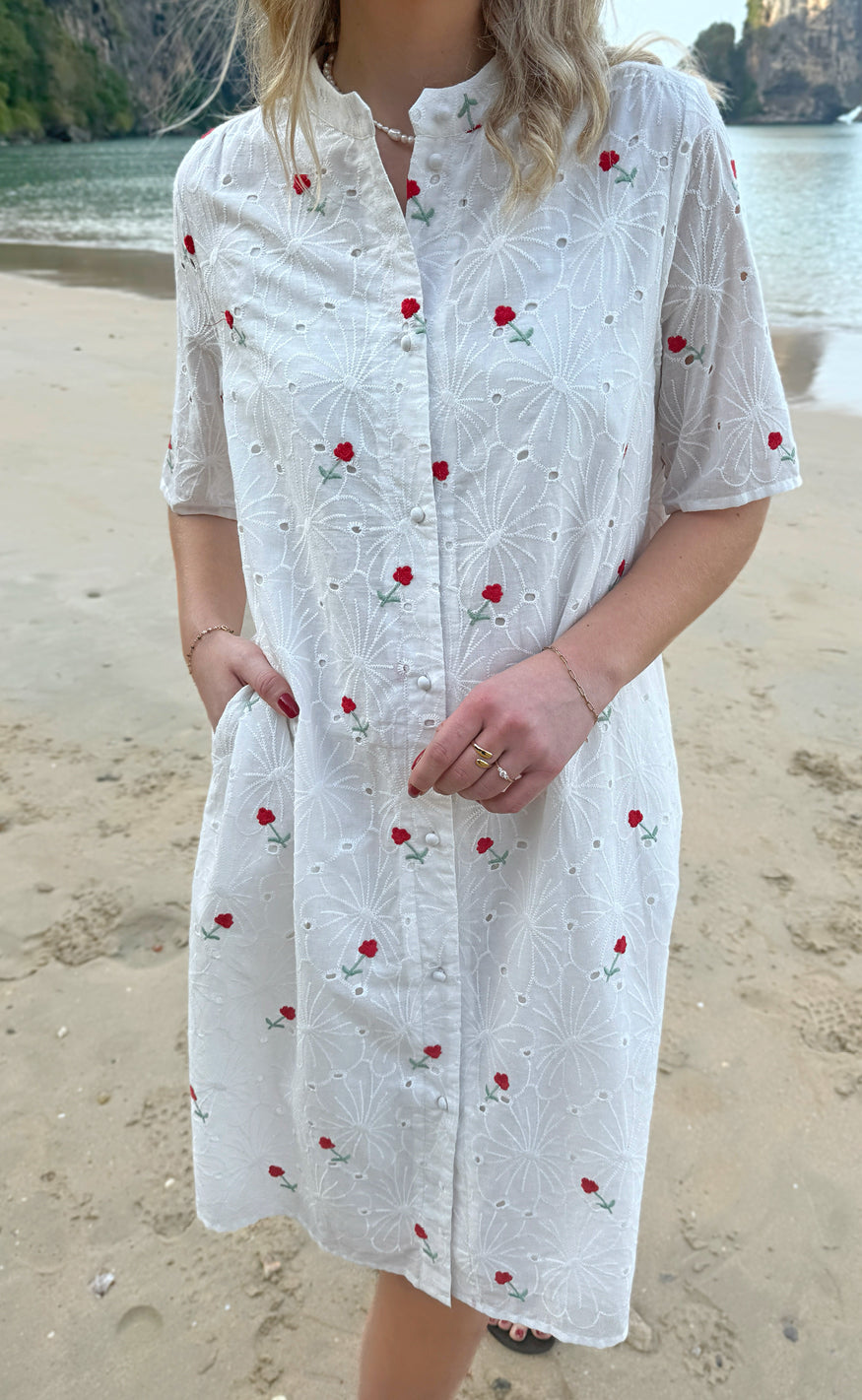 Say INA Copenhagen Kjole - Claudia - White Lace W. Embroidery Flowers Online nu