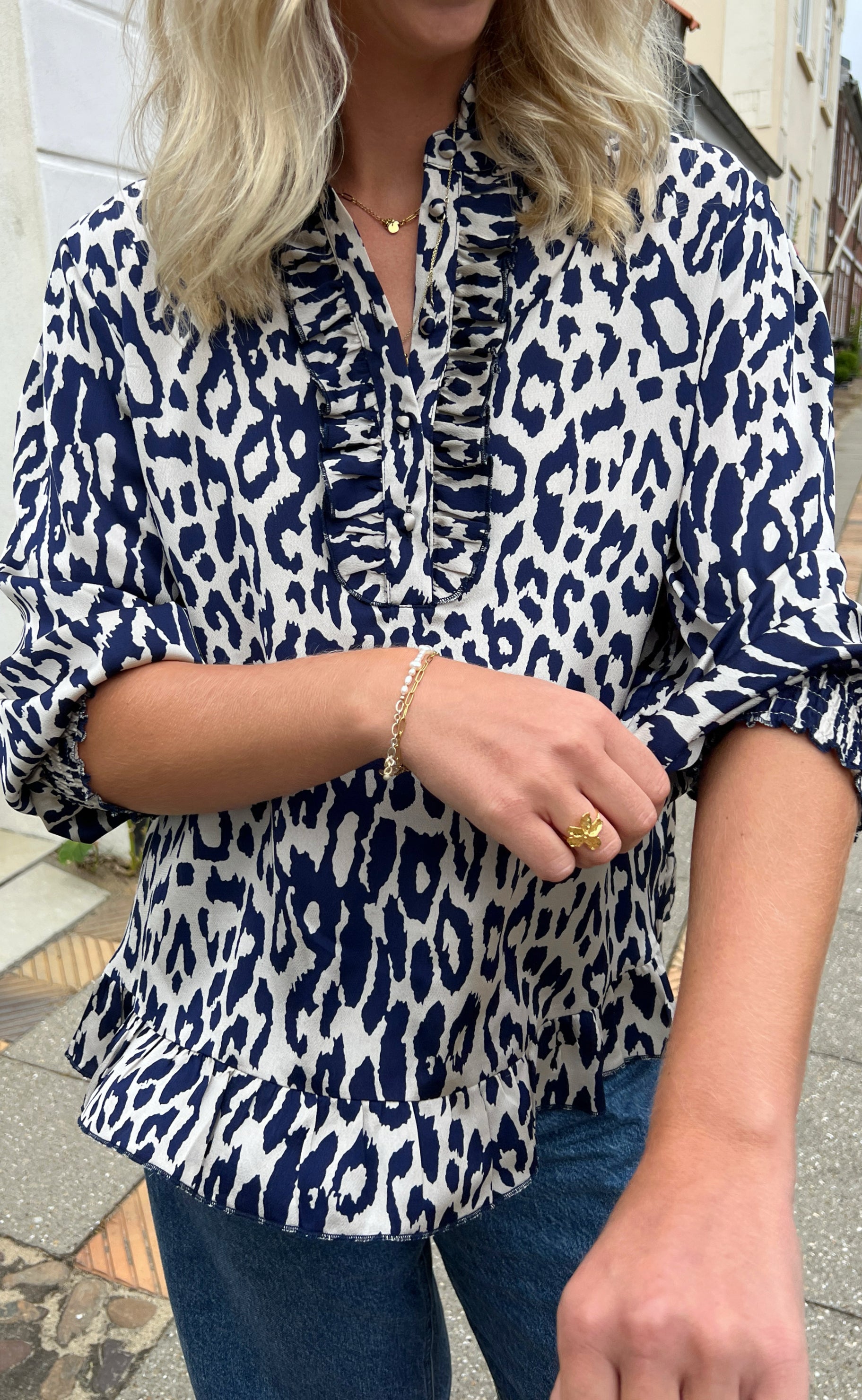 Say INA Copenhagen Bluse - Pia - Navy Blue Leopard