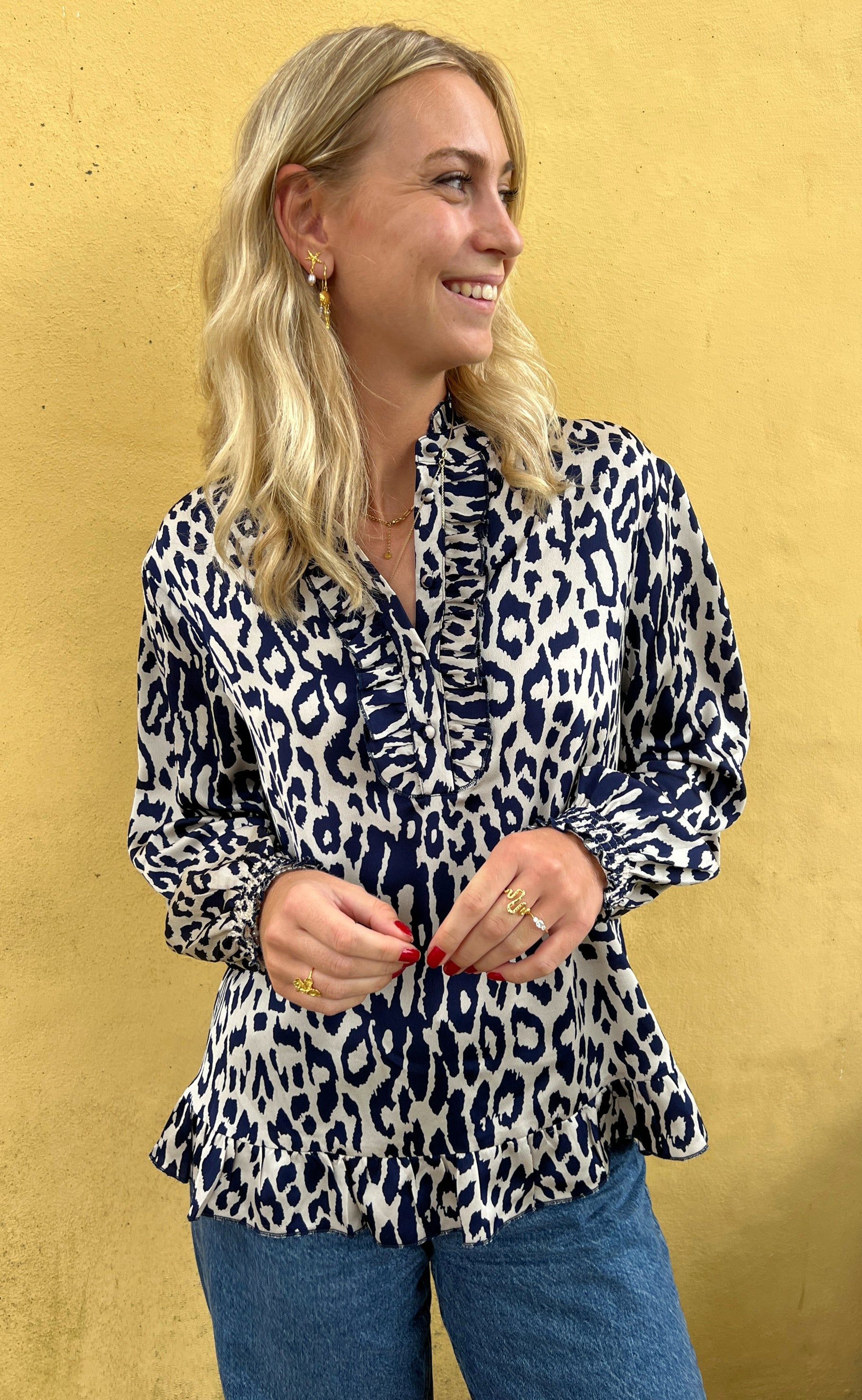 Say INA Copenhagen Bluse - Pia - Navy Blue Leopard