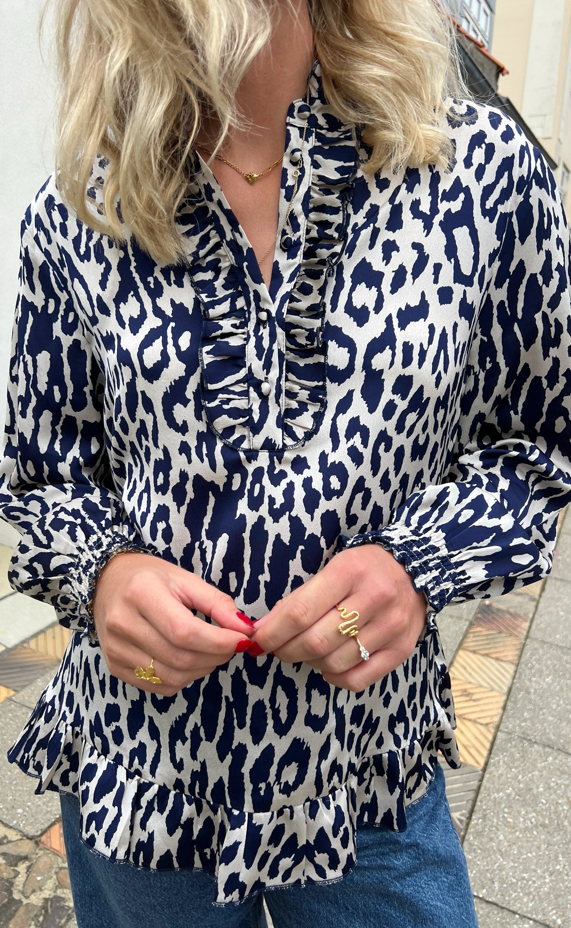 Say INA Copenhagen Bluse - Pia - Navy Blue Leopard