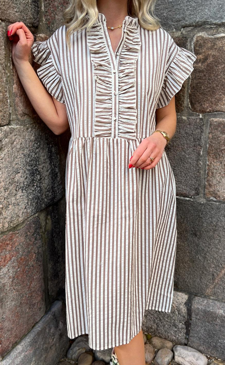 Say INA Copenhagen Kjole - Amelia - White/Brown Striped