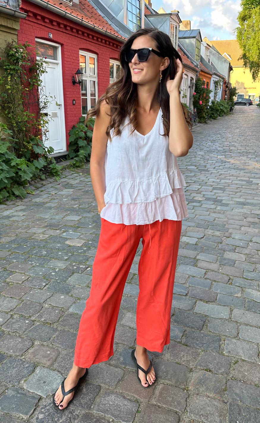 Freequent Bukser - Lava Ankle - Hot Coral Online nu