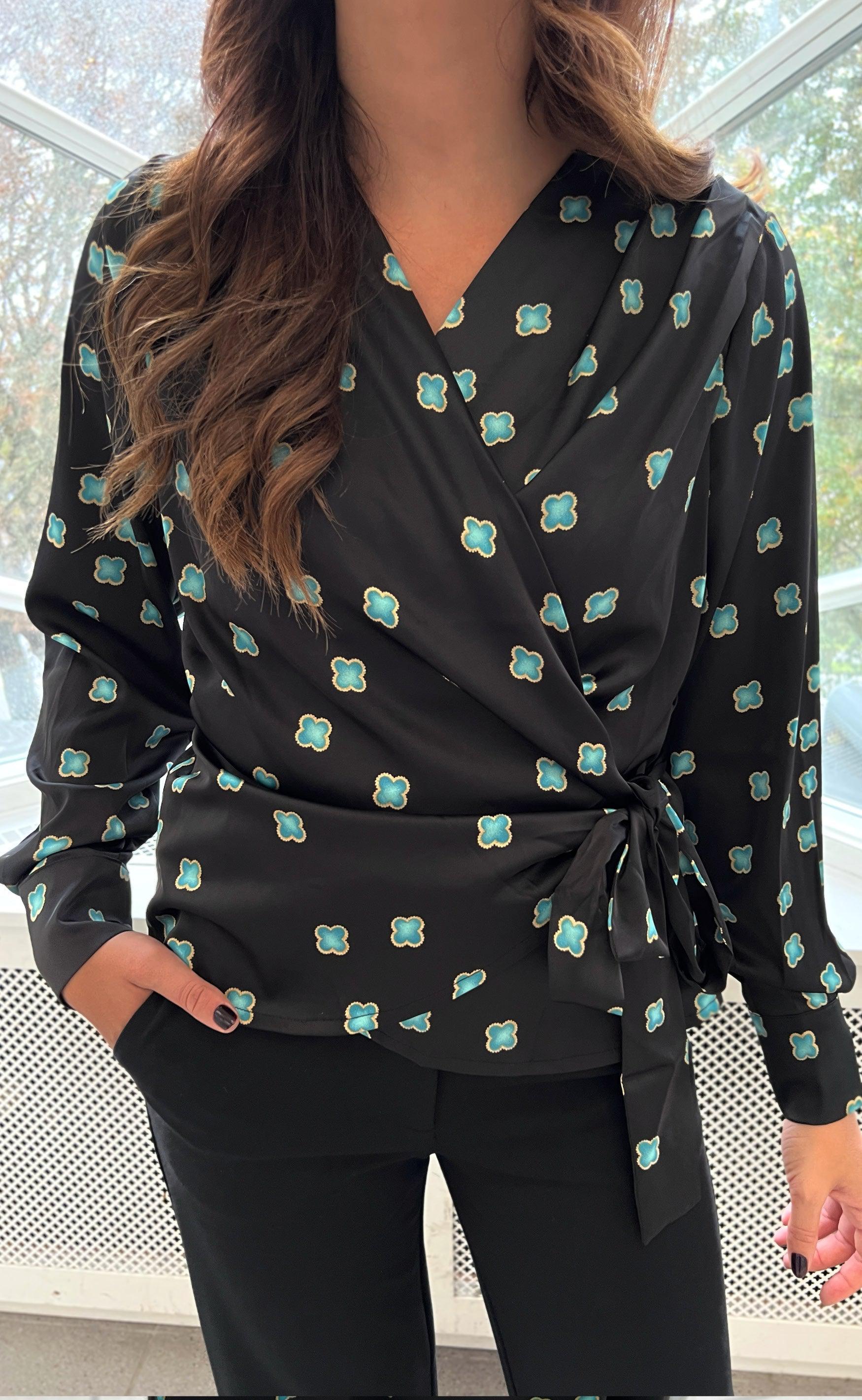 Say INA Copenhagen Bluse - Josse - Black/ Turquoise Print