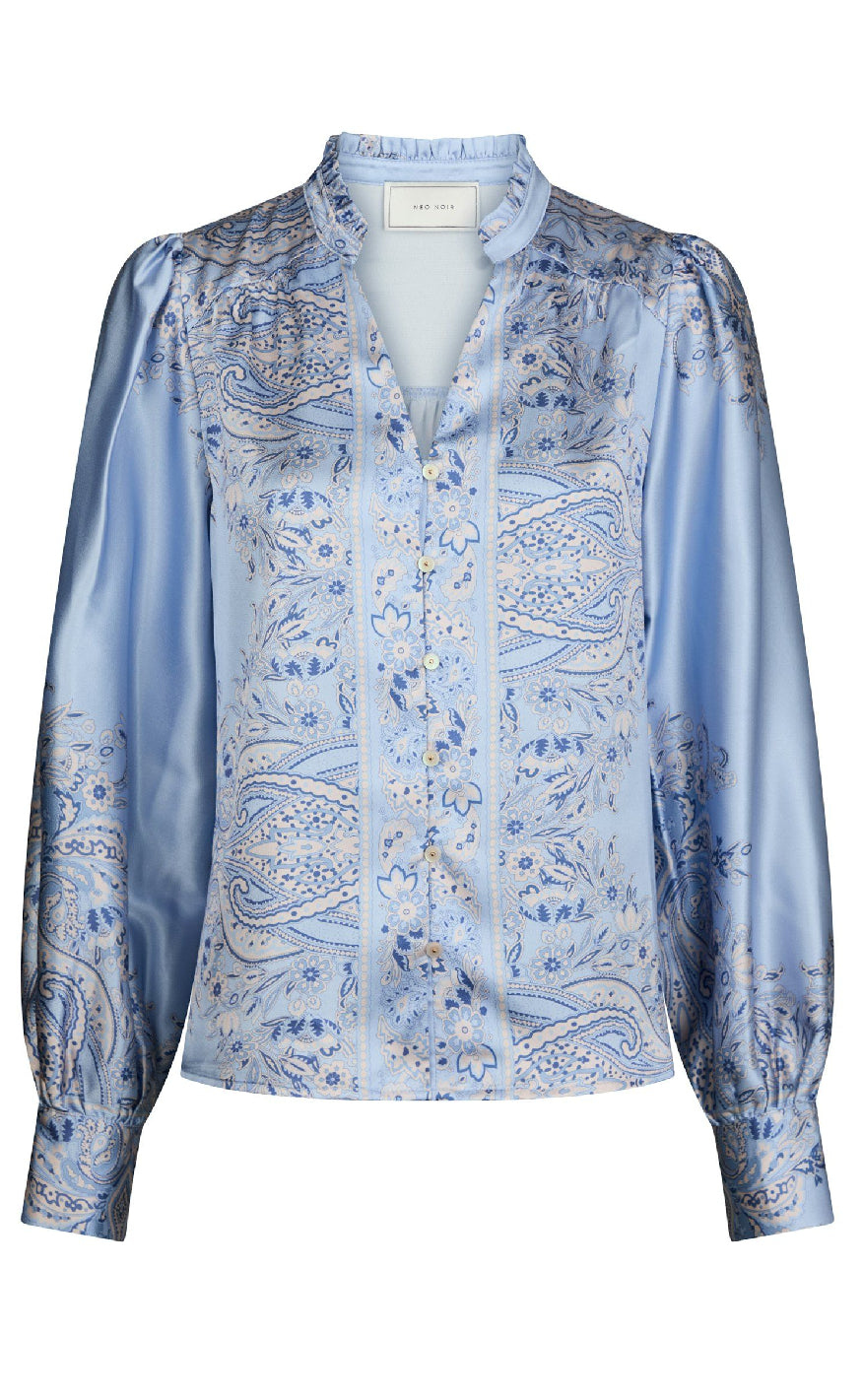 Neo Noir Bluse - Massima Paisley Border - Light Blue Udsalg