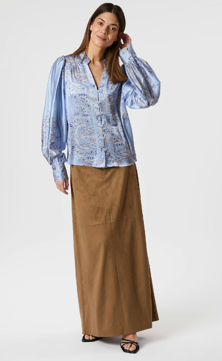 Neo Noir Bluse - Massima Paisley Border - Light Blue Udsalg