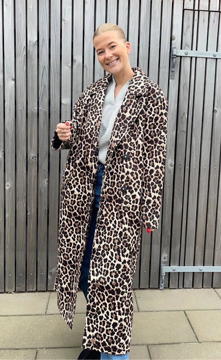 Pieces Frakke - Savannah Long - Black/Leo