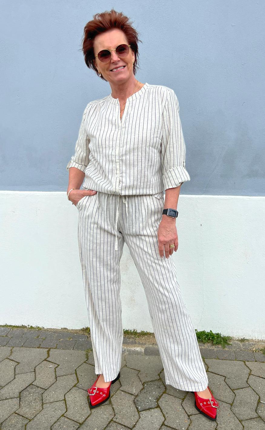 Say INA Copenhagen Skjorte - Juliana Linen - Off White / Black Striped Online